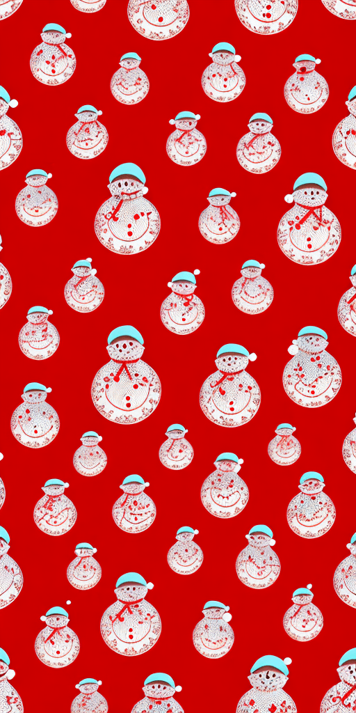 AI generated: seamless pattern, christmas pattern, snowmen, stylization, pure colors, minimalism, red background, ...