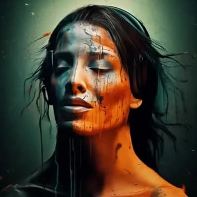 AI generated video: slowly moving head.
glowing.
particle flying