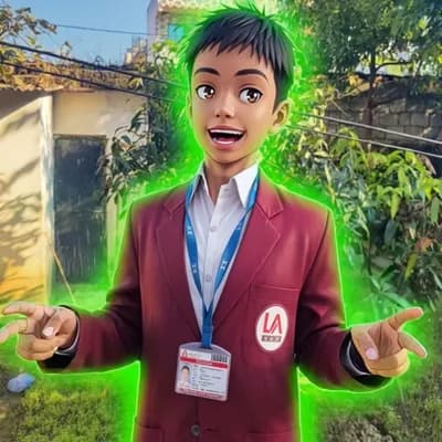 AI generated video: Anime image a boy looking attitude is Aura glowing in green colour in Nepali language.