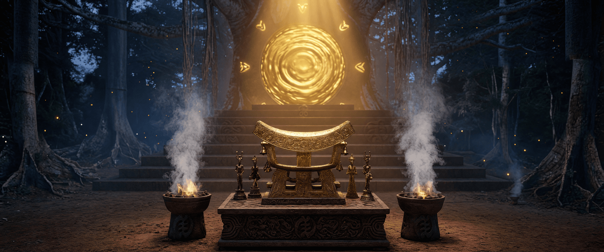 AI generated: HIGH DEFINITION REALISTIC RENDER of the Golden Stool 
of the Asante. Use the attached cutout image a...