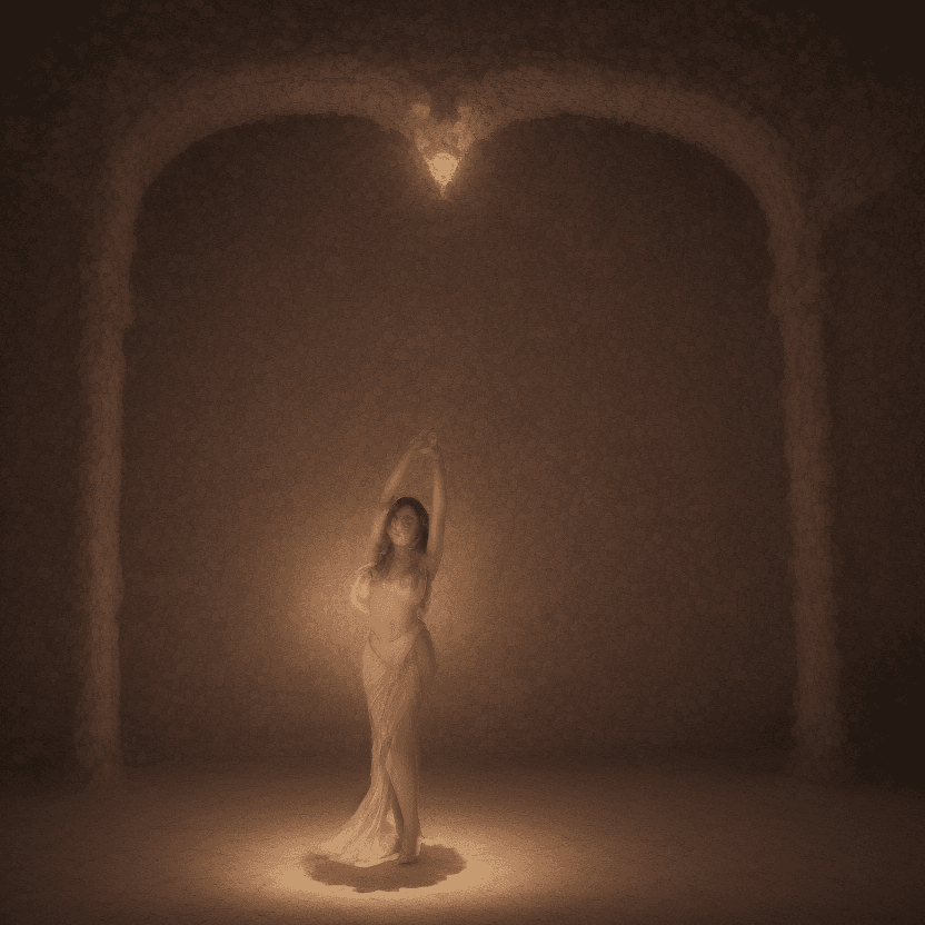 AI generated: Rays of bright full moonlight, torchlight and candle light dance around a ravishing beauty, casting ...
