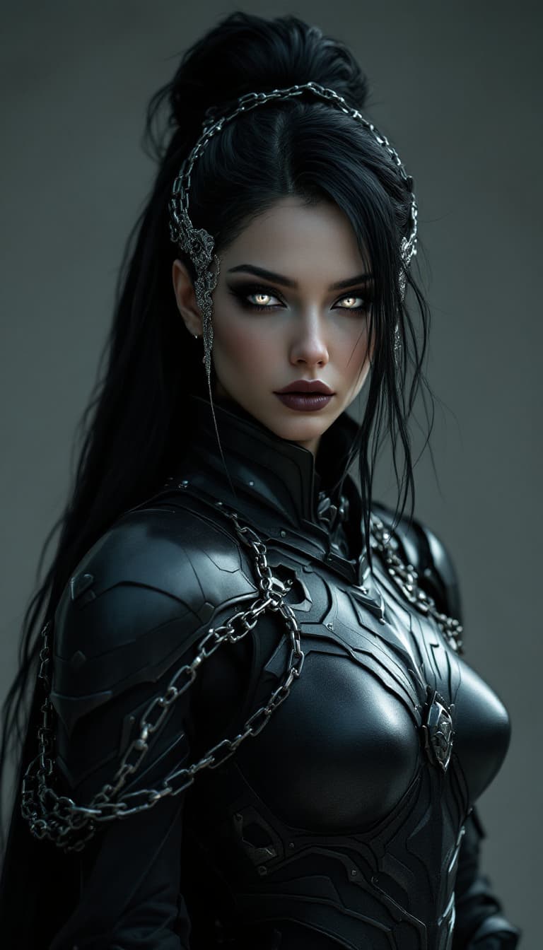 AI generated: An ultra-realistic, full-body portrait of a captivating void knight woman, her pose both resolute an...