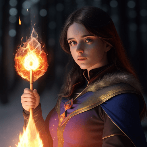 AI generated: powers fire and Ice . Col roco. Beautiful young female wizard, casting spells, fire, centered, ember...