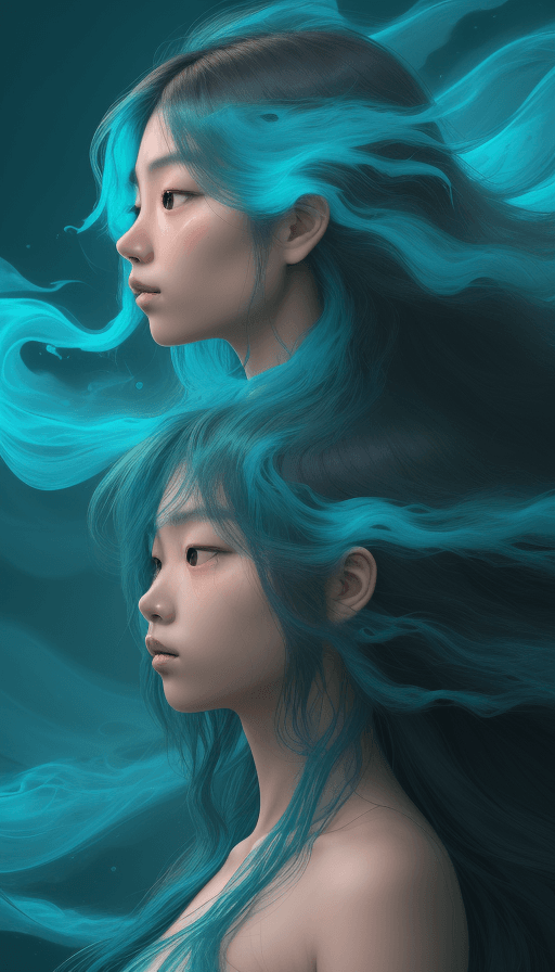 AI generated: "Create a digital portrait of an asian girl in profile, featuring a harmonious blend of surreal and ...