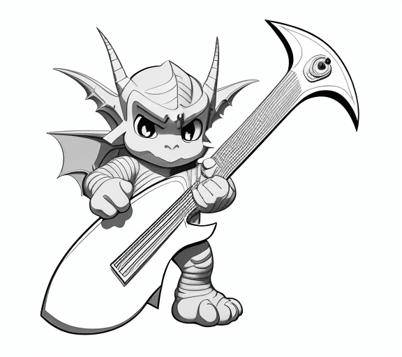 AI generated: cartoon baby axe 
dragon with  only the lines so i can paint it and fit the canvas with white backgr...