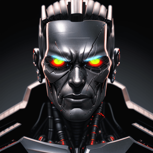 AI generated: portrait of robot Terminator, cyborg, evil, in dynamics, highly detailed, packed with hidden details...