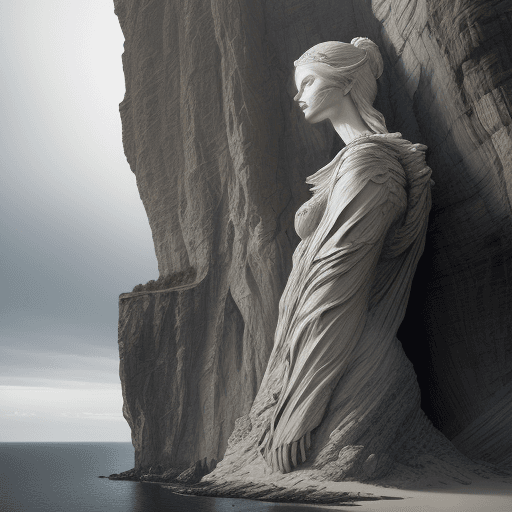 AI generated: guitar statue in cliffs, in the style of realistic hyper-detailed portraits, cryengine, detailed fac...