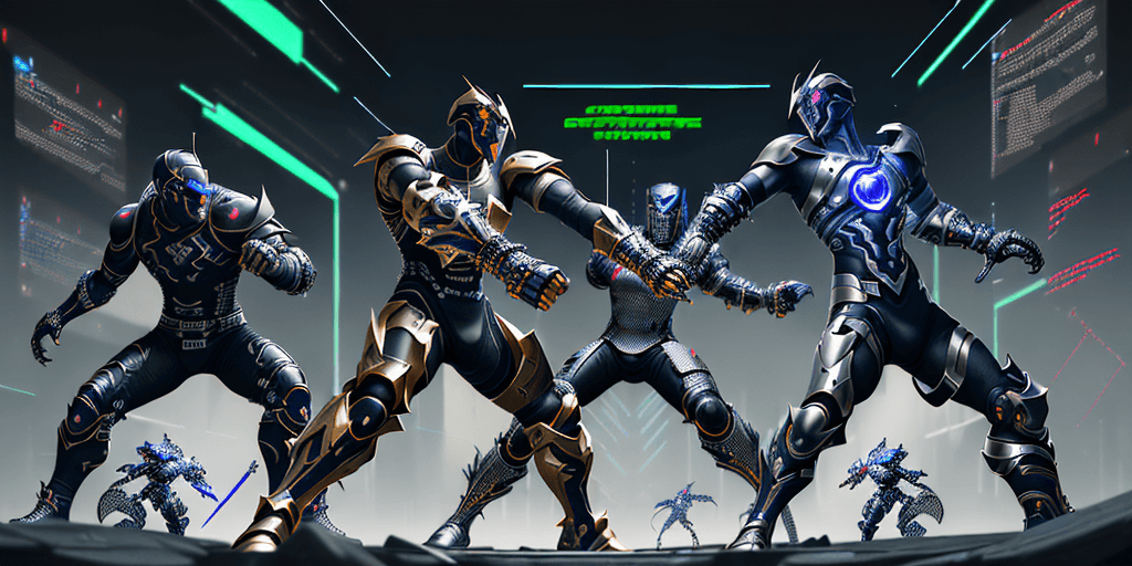 AI generated: Digital art, ultra-high-resolution, dynamic scene of an epic battle between developers in an open so...