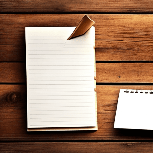 AI generated: open notepad with blank pages on an old wooden floor

