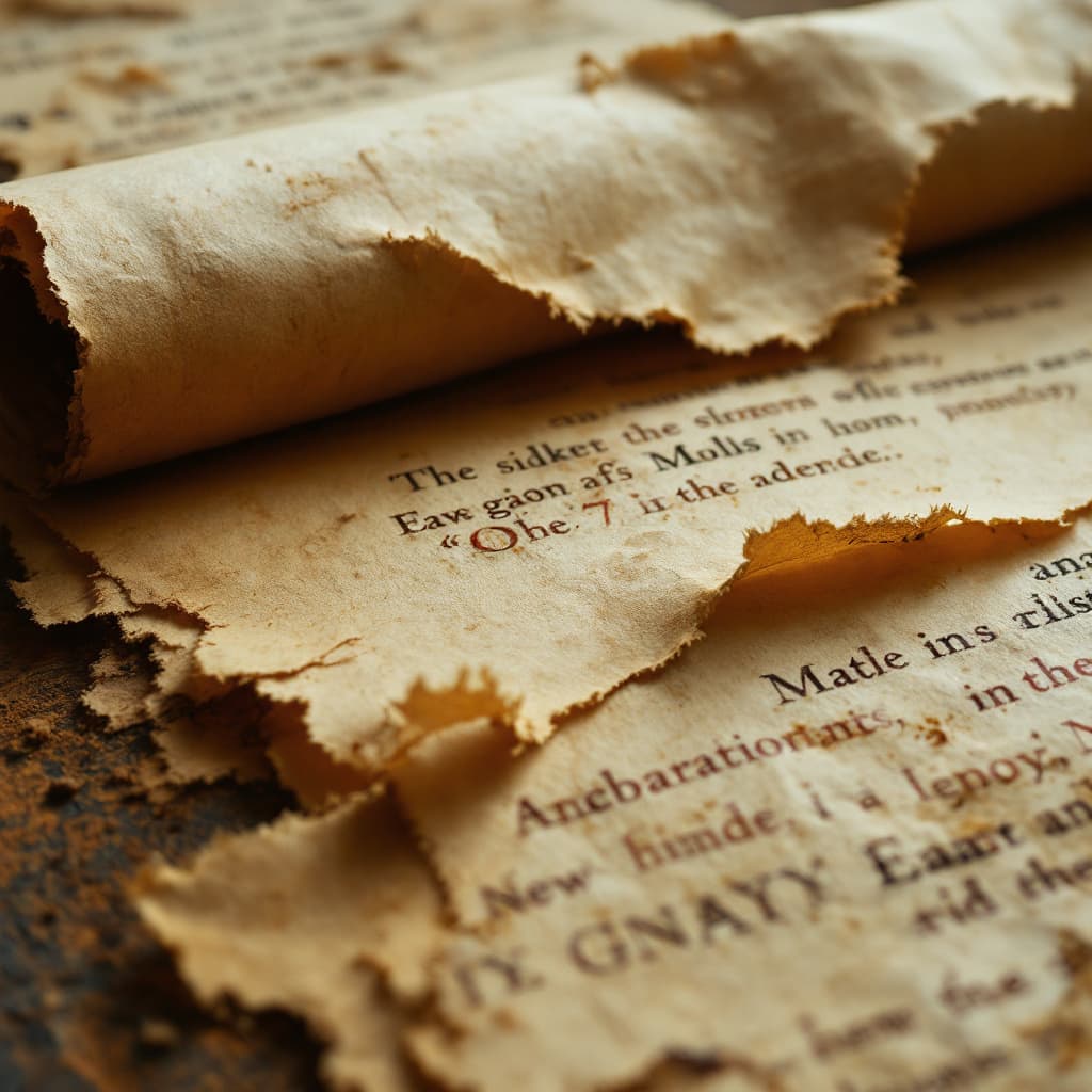 AI generated: 12.	close-up of an ancient scroll being unrolled, fibrous texture of the paper --v 7 --style histori...
