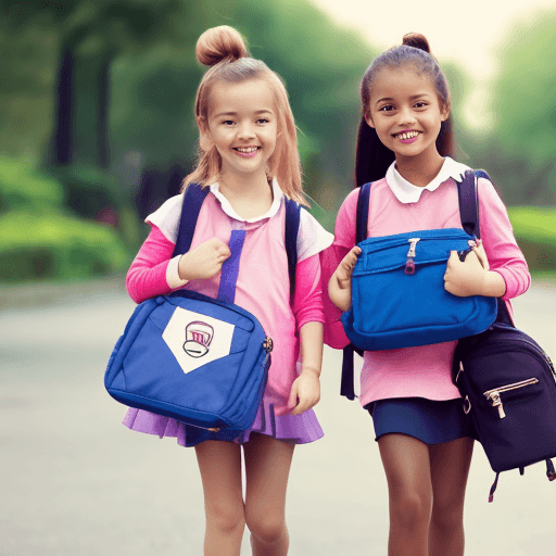 AI generated: 2 cute girls with schoolbag goes to school,they are very happy