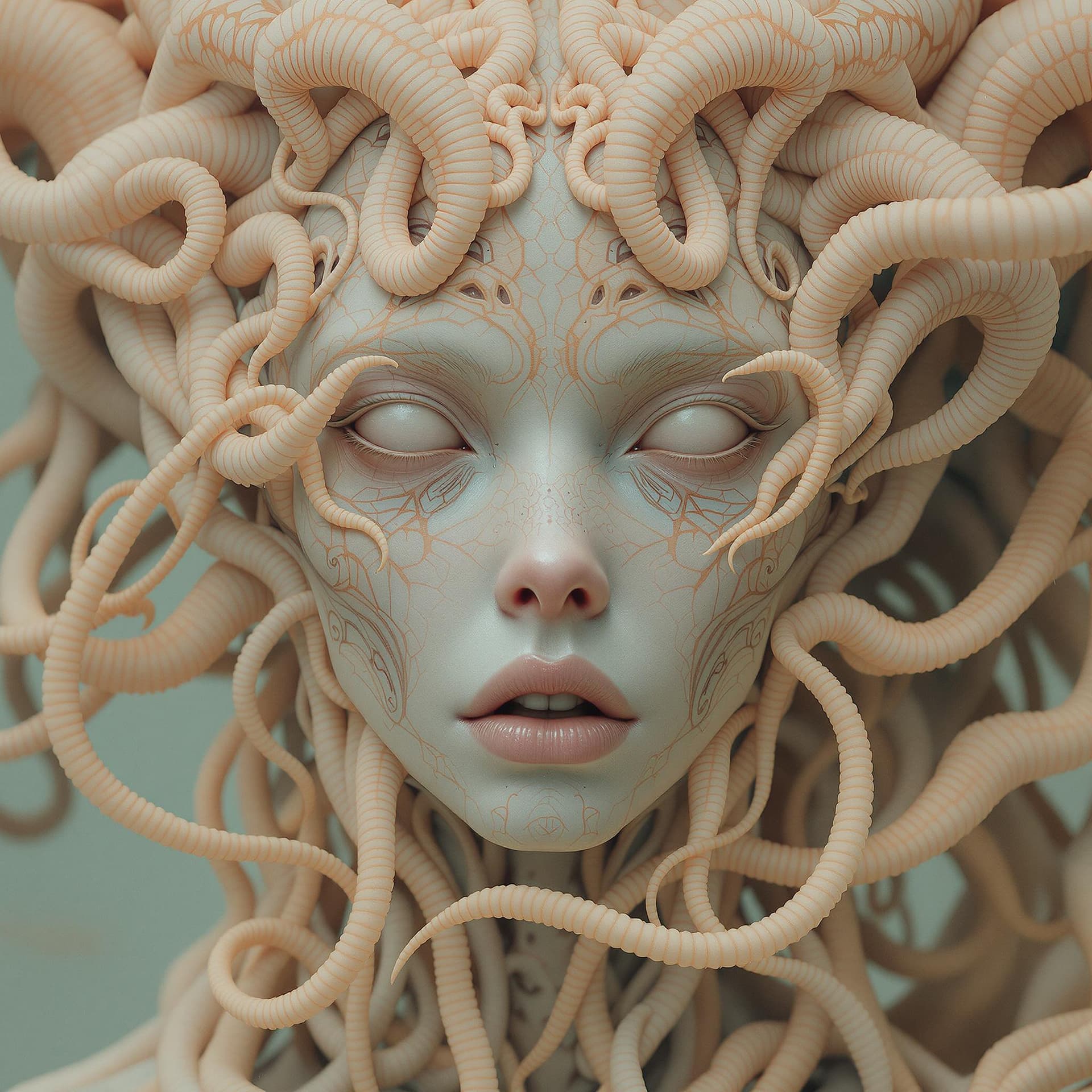 AI generated: hyperreal alien cyborg art by Alyssa Monks and Gottfried Helnwein in the style of balanced symmetry,...