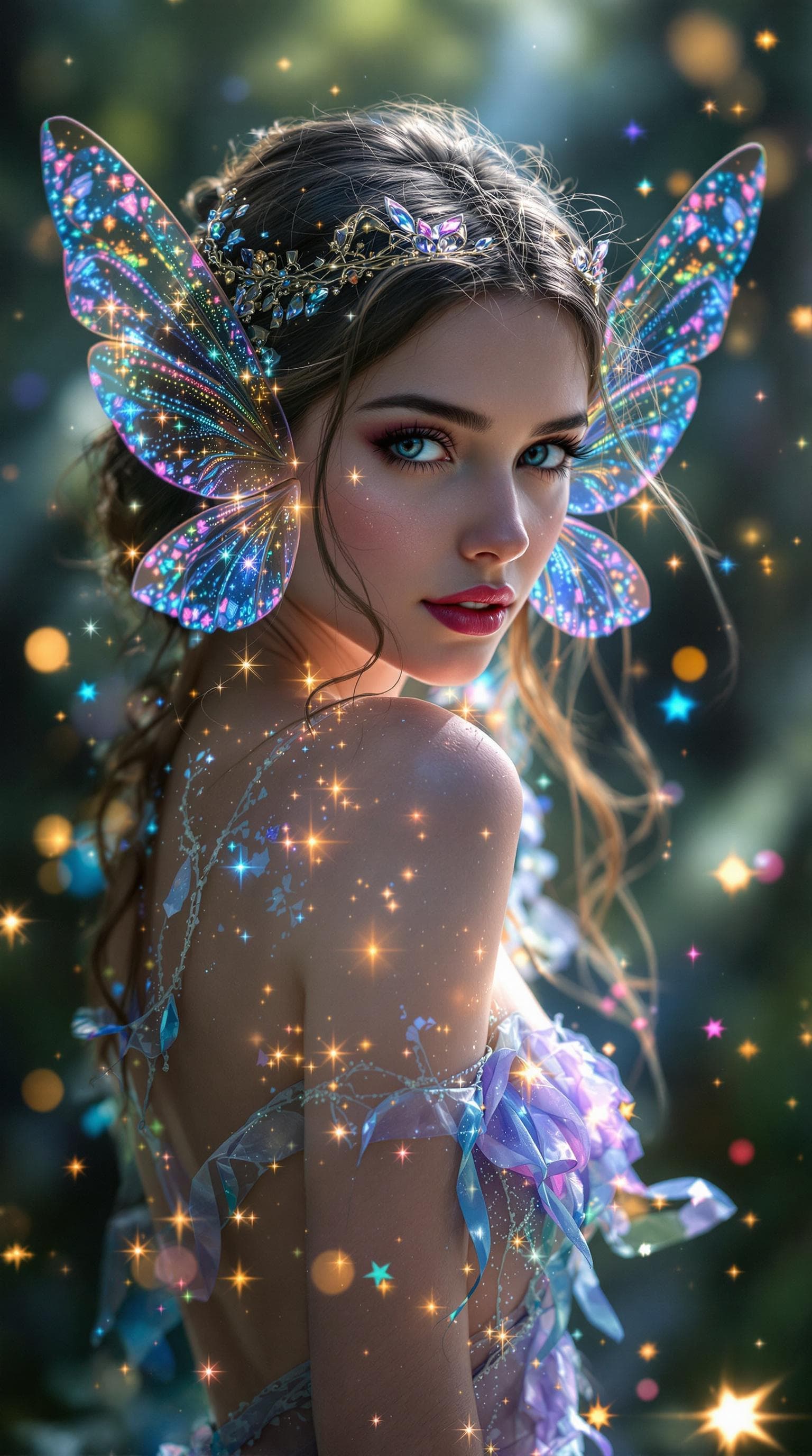 AI generated: A professional photo of a realistic of a young adult Fairy (full Body) with shimmering dragonfly win...