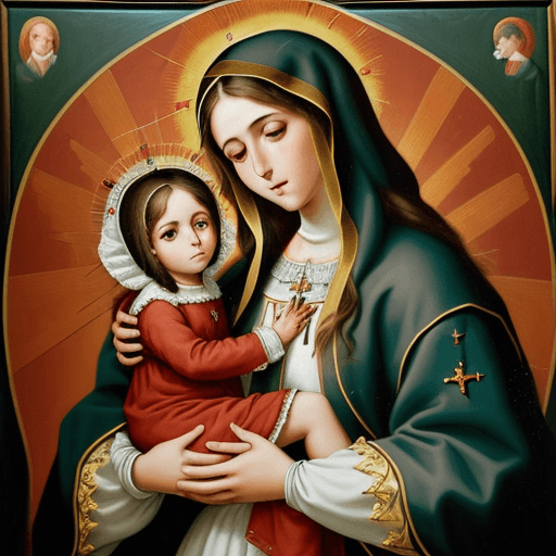 AI generated: crea un cuadro de pintura de los siglos 30 sobre la virgen maria 
