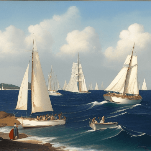 AI generated: sea with sailboats im Stil von John Philip Falter
