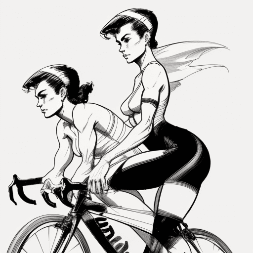 AI generated: A drawing of an bike riders in the style of Frazetta and John braund, ink on paper, minimalistic, wh...