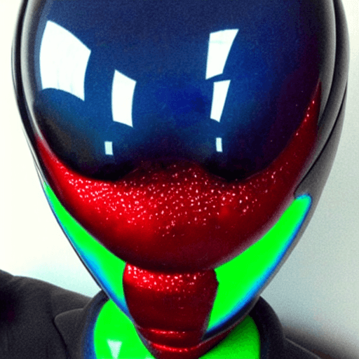 AI generated: Elon musk alien made of crystal: 2 big bang shiny and eyes, green eyes;  in the background and  blue...