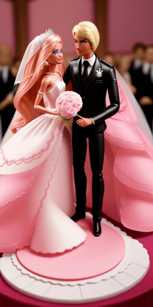 AI generated:  un mariage  de barbie avec ken ou tout es de couleur rose