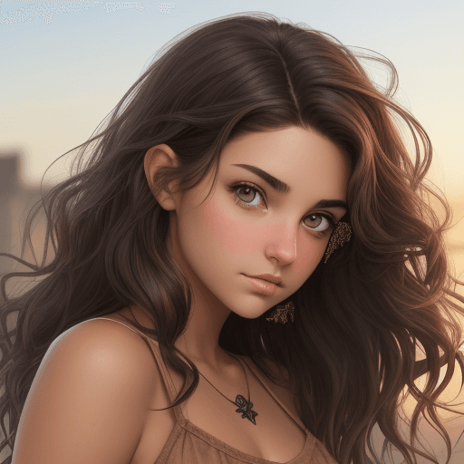 AI generated: arcane style of a girl with wavy dark brown hair, light brown eyes, pretty, slightly tan