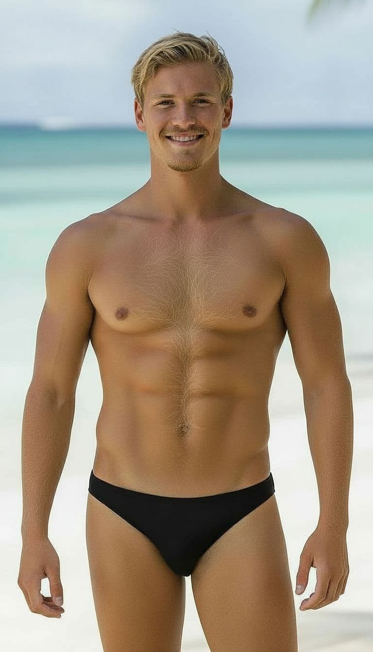 AI generated: Give him thick blond hair on his lower arms
Give him thick blond hair on his lower legs
Give him t...