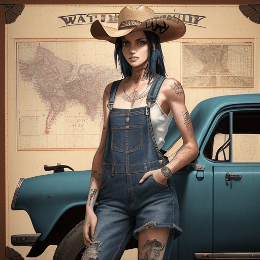 AI generated: A digital painting depicting a person exuding a modern twist on classic Western aesthetics, clothed ...