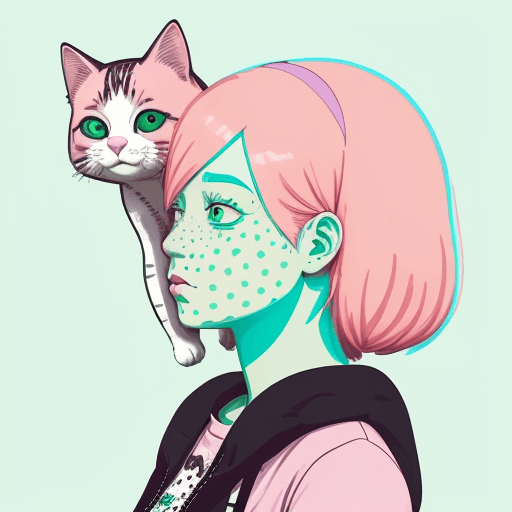 AI generated: An illustration of a quirky girl with pink hair, in the style of Flat shading, Gemma Correll, with f...