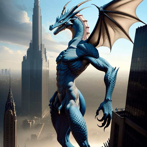 AI generated: skinny, athletic anthro dragon, briefs with disproportionately massive shaft, gargantuan, towering o...