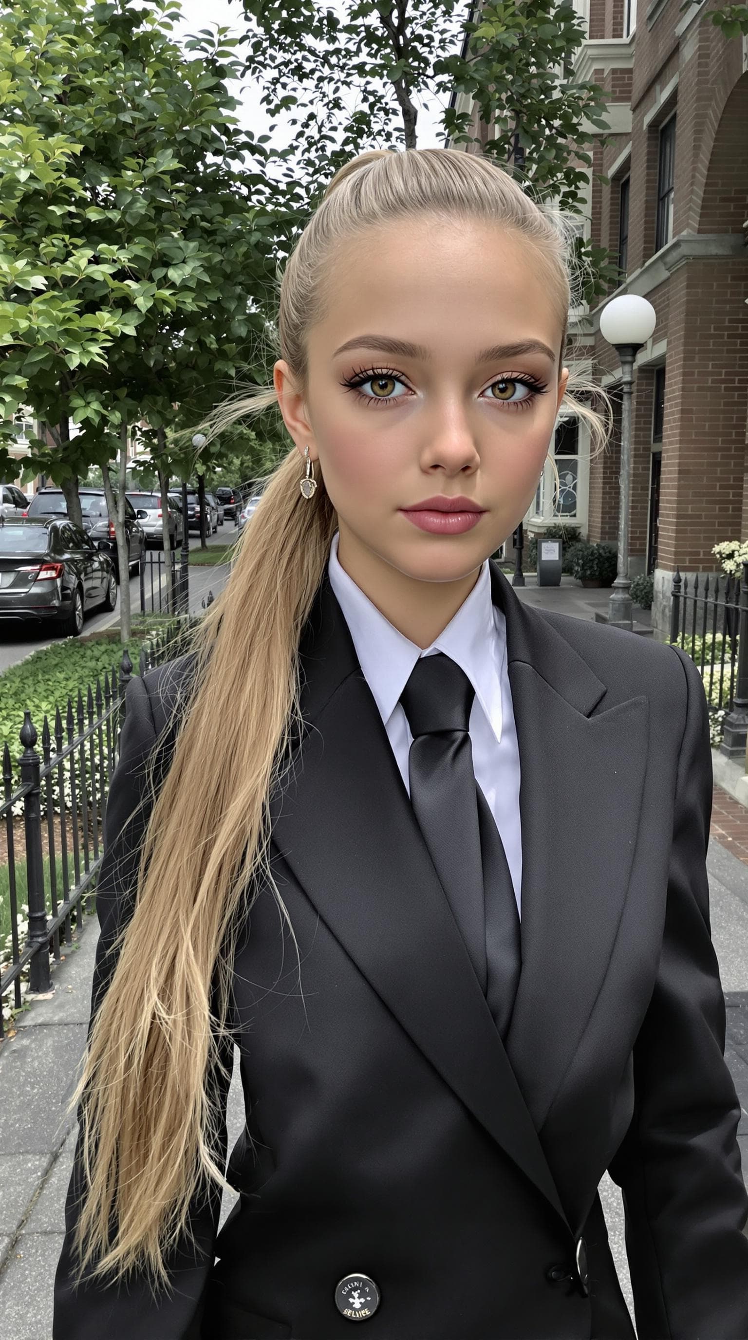 AI generated: a professional photo of a exceptionally of the most beautiful (age 11) American secrete service, (fu...