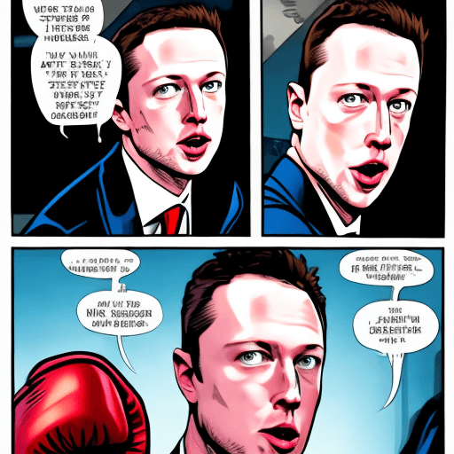 AI generated: mark Zuckerburg punching elon musk comic style