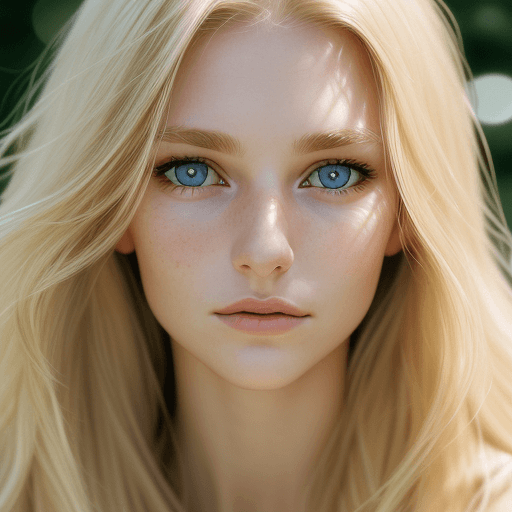 AI generated: Portrait photo of a 29 year old swisse woman, close-up, face, very long blonde with brown roots, dar...