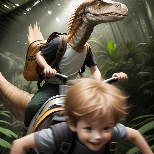 AI generated: A 3-year-old boy with soft honey-colored hair, looking directly at the camera while riding on the ne...
