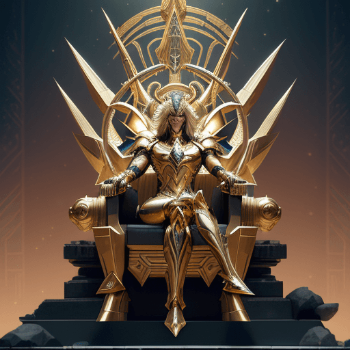 AI generated: full body shot with hyperdimensional totem implants. badass Saint Seiya Capricorn knight sitting on ...