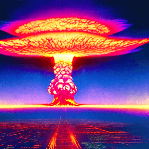 AI generated: nuclear explosion over a city retrowave