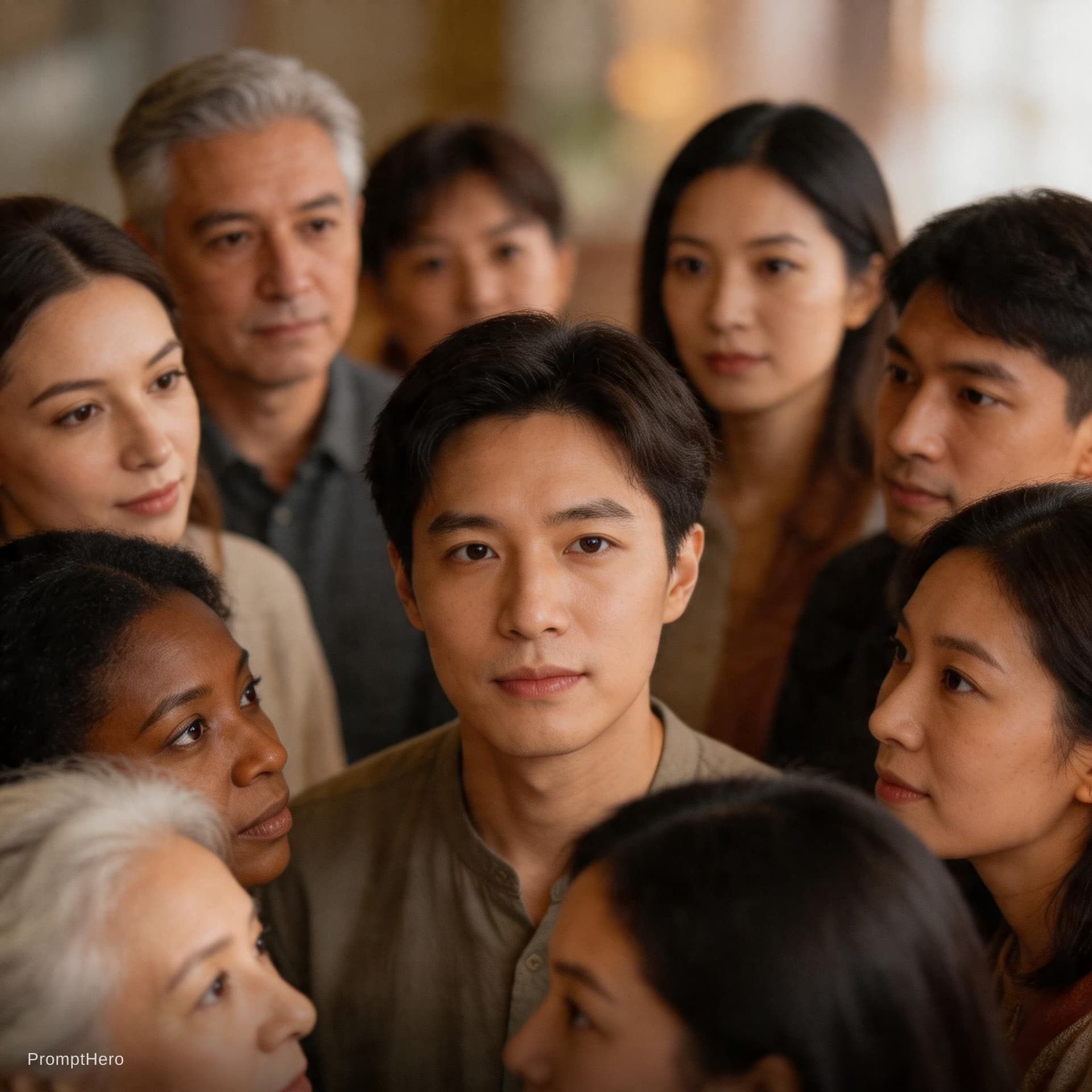 AI generated: Voiceover: And somehow… everyone respects them. Image Prompt: "group of people looking at one silent...