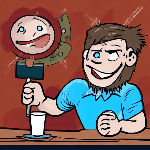 AI generated: idiot person hiting he self with the hand, smiling, joke, cartoon