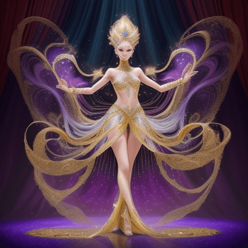 AI generated: Fashion show stage, official art, A lively world of magic, a magnificent and splendid suit adorned w...