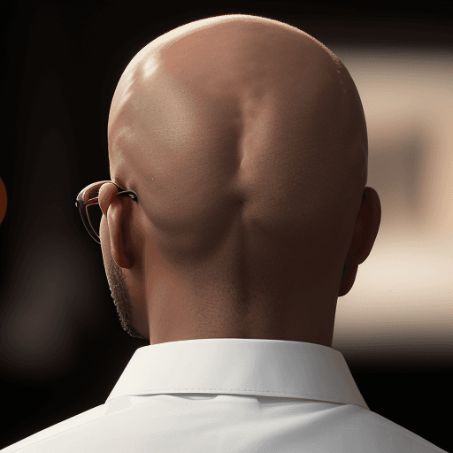 AI generated: High resolution photography close up of view back of a dark African American man's bald head wearing...
