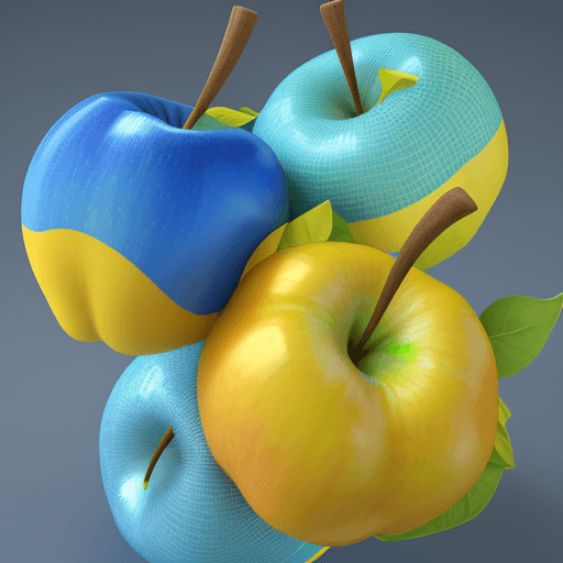AI generated: apple blue and yellow,3d,8k