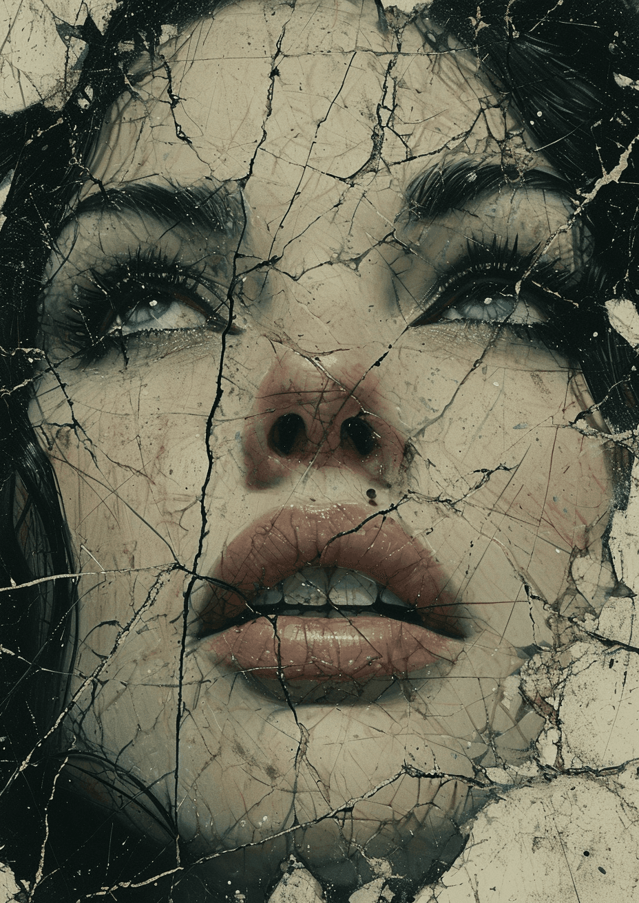 AI generated: a portrait of a woman, in the style of jeremy mann, monumental ink paintings, cracked, blink-and-you...