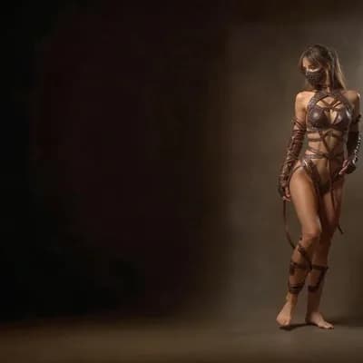 AI generated video: the woman turns around and takes a step barefoot and sits on the floor