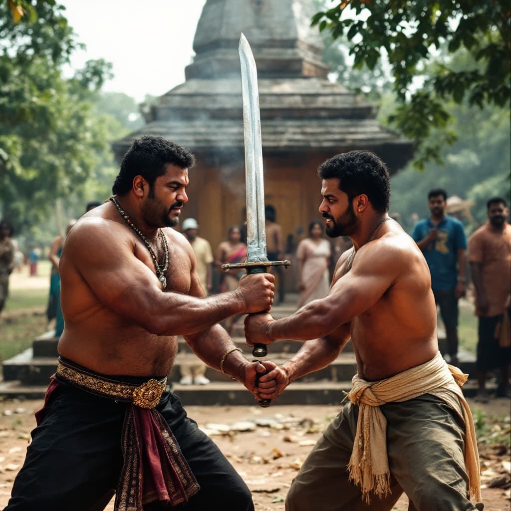 AI generated: Sword fighting Sri Lankan precedent Anura kumara Disanayaka and Sajith Premadasa Infront of the Ruwa...