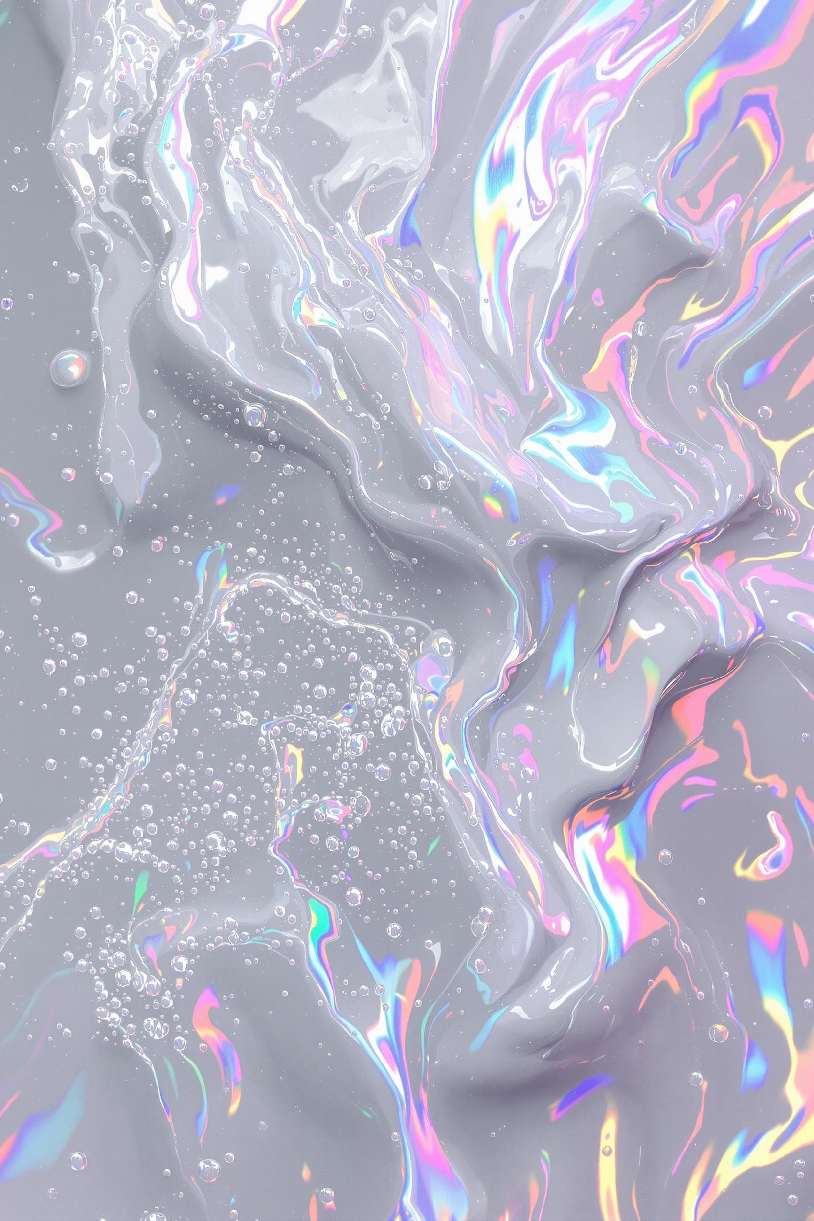 AI generated: white holographic fluid liquid texture, with neon holographic effect, splashes