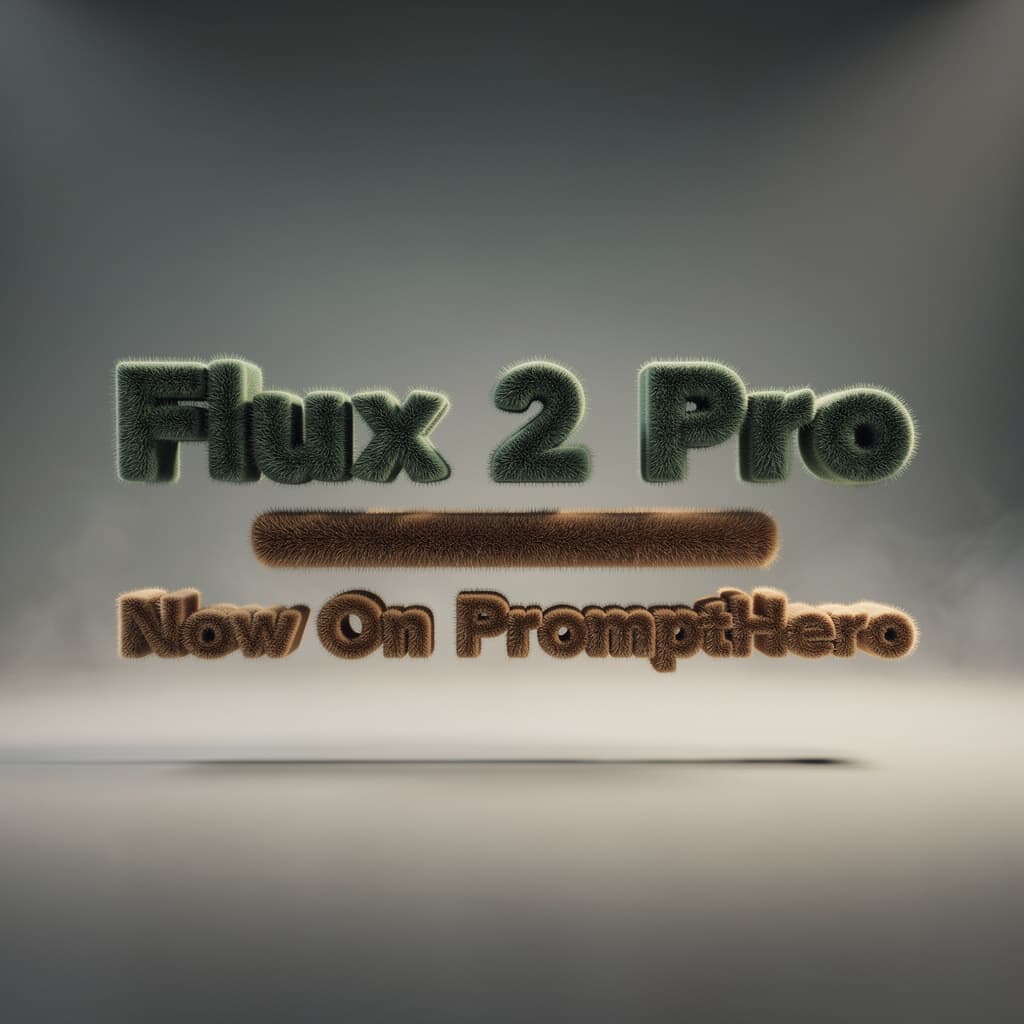 AI generated: Hyper-realistic poster with the text “Flux 2 Pro Now On PromptHero” made entirely from soft, velvety...
