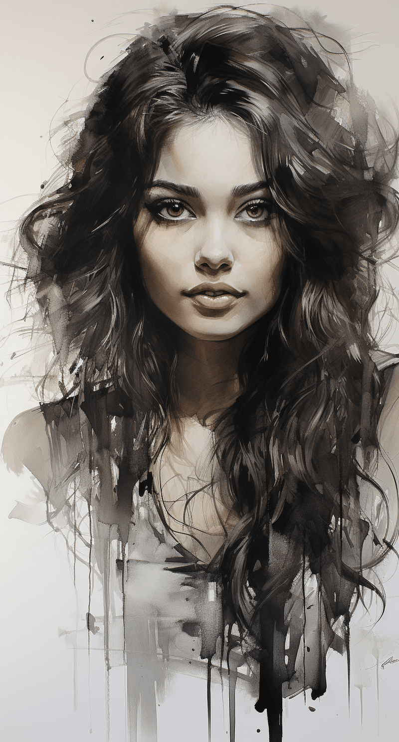 AI generated: an image of a girl with long hair, in the style of russ mills, michael garmash, charming sketches, m...
