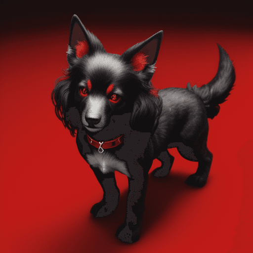 AI generated: cerberus  female in a red dress (red and black background )