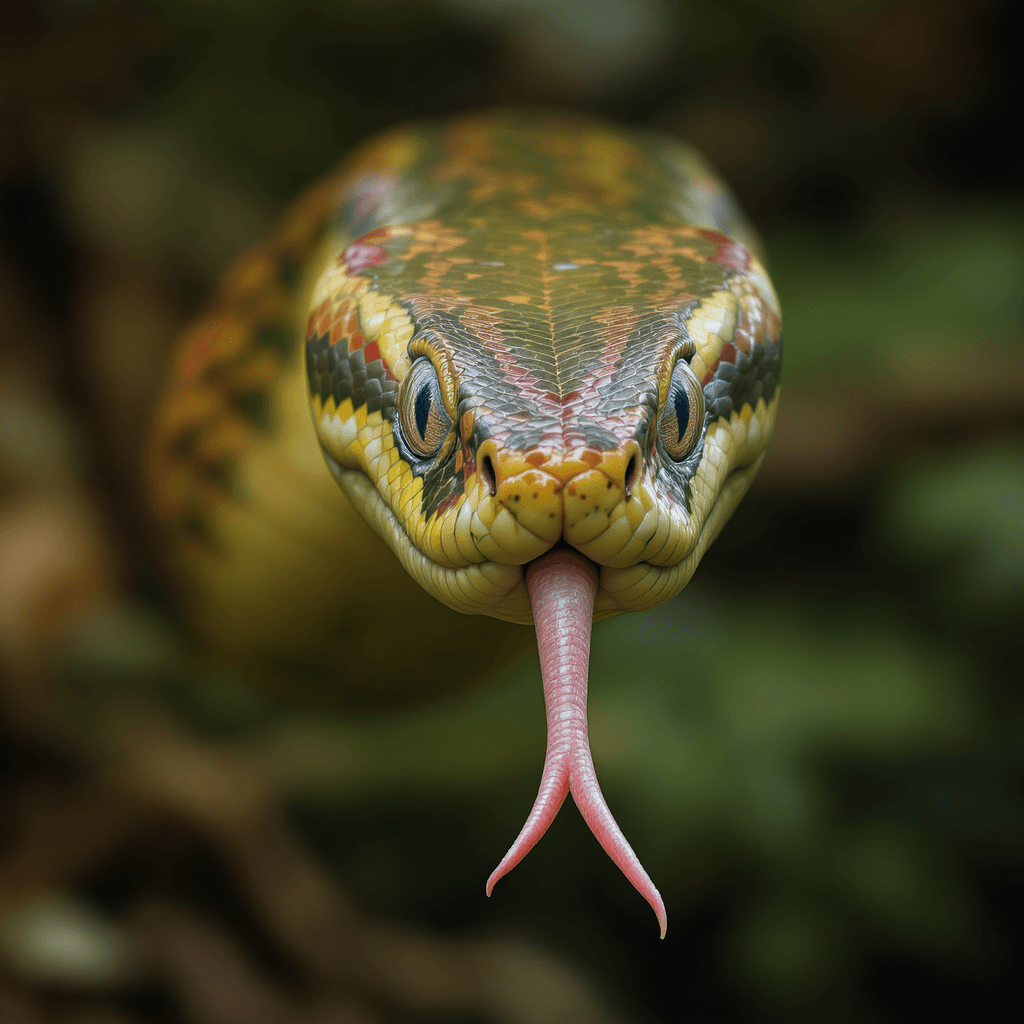 AI generated: Create a highly detailed, close-up artistic depiction of a snake's head with its tongue extended, lo...