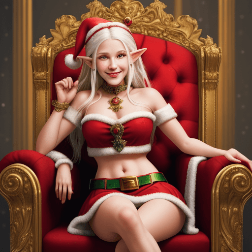AI generated:       Santa Clause sitting on an ornate Highly detailed Throne, With a beautiful female Elf dressed ...