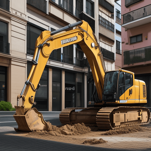 AI generated: High resolution excavator, excavating a parking in Bilbao, realistic