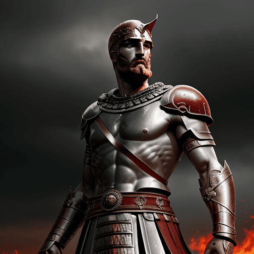 AI generated: Leonidas 1 the king of Sparta, a great warrior, stands after the battle, looking into the distance, ...