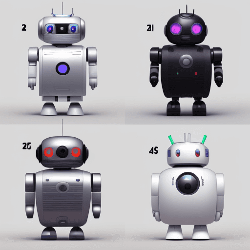 AI generated: 5 different designs  for small personal robot coming from year 2075, Different colors each one, and ...